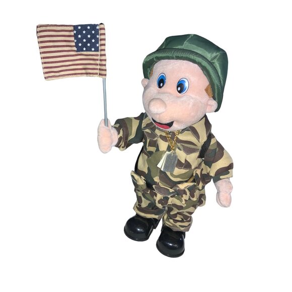 Patriotic American Soldier PLUSH Figure  Camouflage Outfit American Flag - Picture 10 of 15